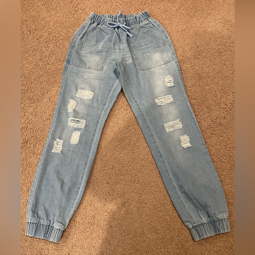 Women's Fashion Y2K High Waist Skinny Stretch Ripped Denim Jeans - Picture 2 of 8